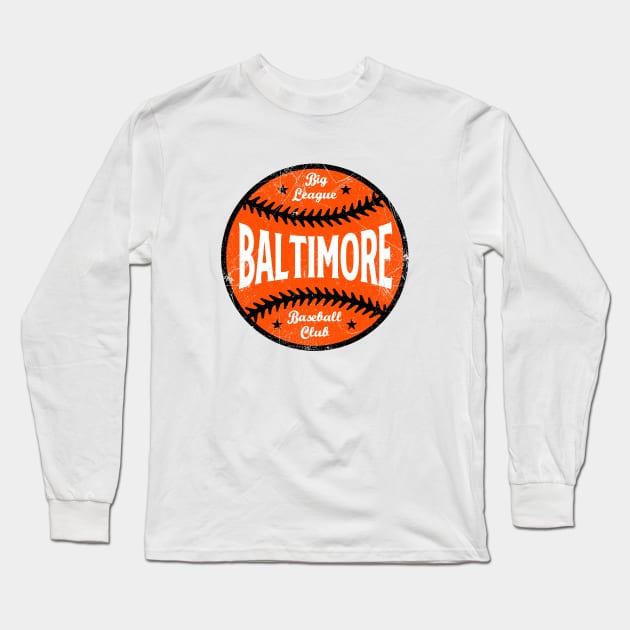 Baltimore Retro Big League Baseball - White Long Sleeve T-Shirt by KFig21